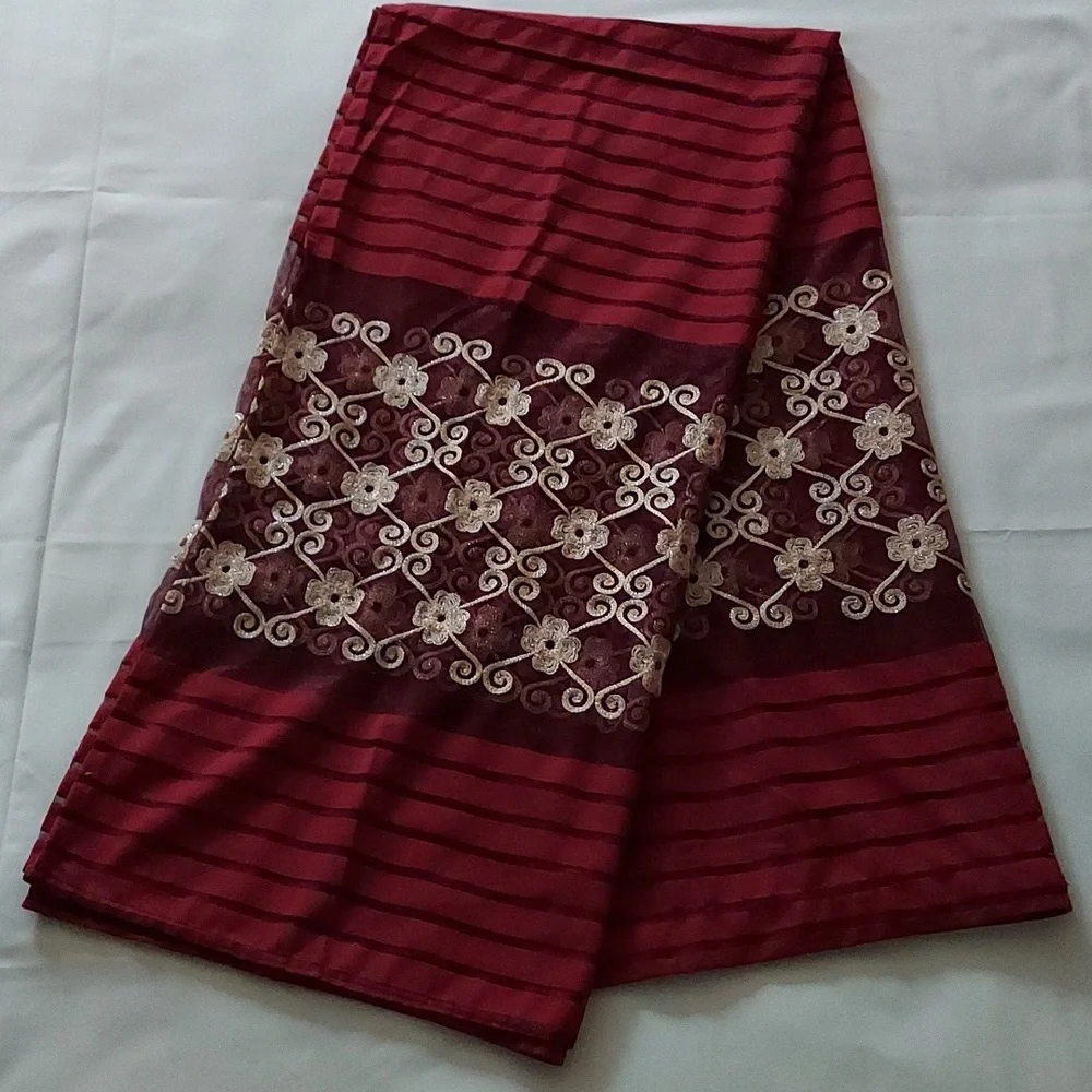 Burgundy and Gold Embroidered Shower Curtain